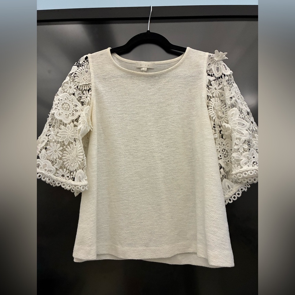Anthropologie White Lace Sleeve Top